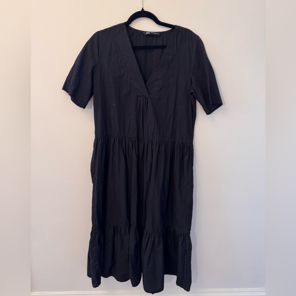 Zara Black Tiered Ruffled Midi Sundress